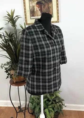 Sevion Women Suit Jacket 8 Buttons Short Sleeve Plaid Office Siren Dark Academia