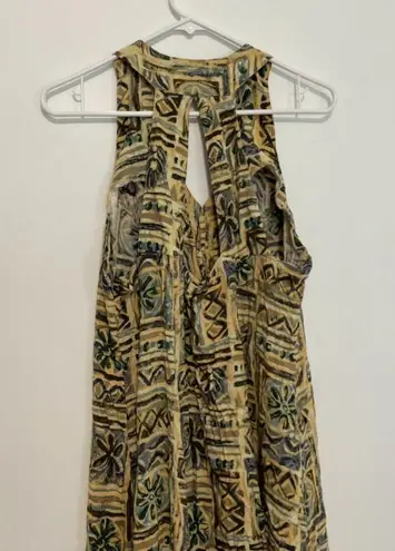 VINTAGE VTG ? JONI BLAIR Yellow Aztec Geo Geometric Tile Print Summer Midi Dress Size M