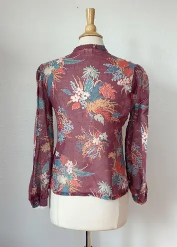 Patty’s Of Texas Vintage 1970s Floral Maroon Western Boho Button Down Shirt