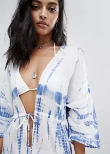 ASOS  Swim Blue Tie Dye Maxi Kimono Pool Beach Cover Up Resort Wear Vacation Sz 0