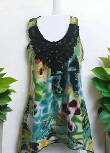 I.N. San Francisco colorful Floral dressy Lace Front tank Top Women’s Size M NEW