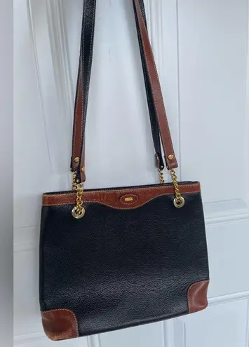 Bally Black and Brown Leather Shoulder Bag with Gold Hardware