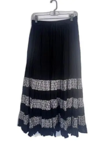 Signals Black White Tiered Stripe Aline Lined Flowy Boho Maxi Skirt Size Medium