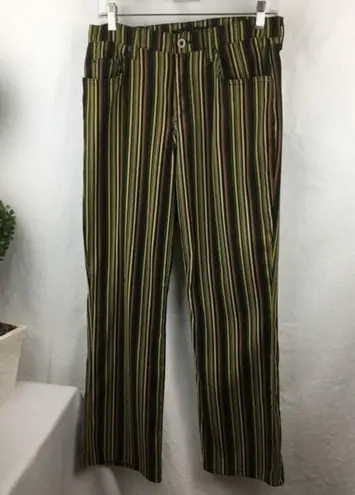 Arden B Green & Black Striped Velvet Soft Retro Flair Pants 8