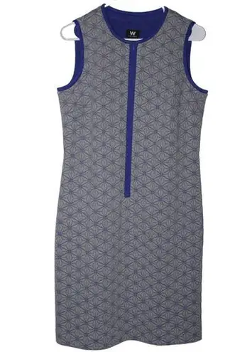 W By Worth Womens Sheath Gray Blue Quilted Sleeveless Half Zip Midi Dress Size 8