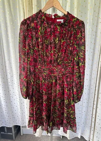 Julia Jordan Peasant Floral Gathered High Ruffle Neck Sheer Sleeves Mini Dress 8