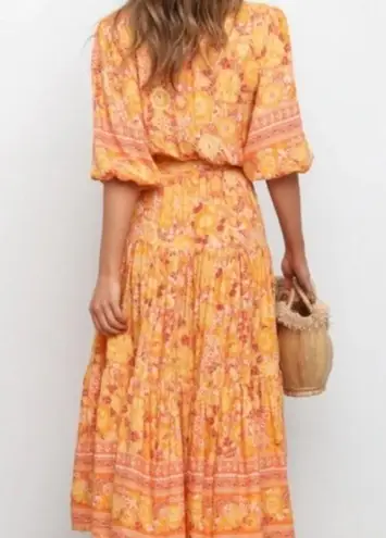 Petal and Pup  Orange Yellow Floral Flowy Bohemian Sunset Maxi Dress XS