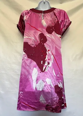 Vertigo Paris Sheath Mini Dress Sz XS Satin Short Pink Bow Abstract Print Retro