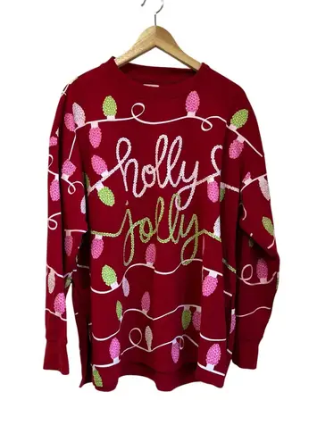 MarleyLilly Holly Jolly Christmas Sweater L/XL Red Lights Graphic