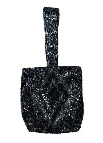 Moyna vintage black and silver beaded women's mini purse handbag wristlet