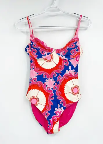 Agua Bendita Petra Pink Blue Print One-Piece Swimsuit Size Medium