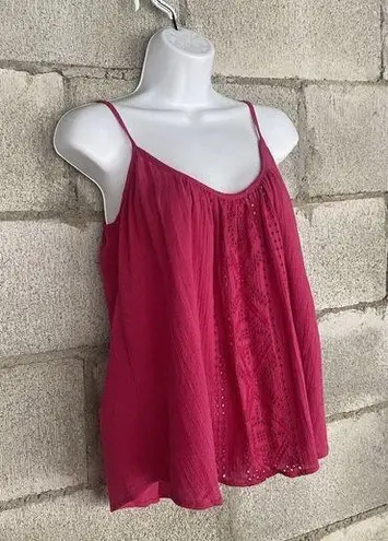 Billabong  Shirt Women Medium Cotton Pink Spaghetti Sleeve Embroidered Cami Tunic