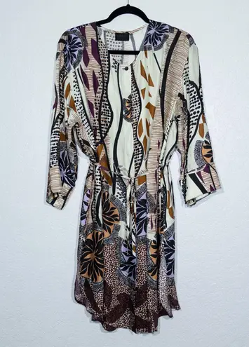 New Q|Neel Nordic Design White Printed Silk Blend Shift Dress Size 16 Multiple