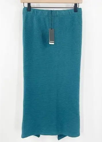 MONROW Skirt Midi Size Small Ribbed Teal Textured Back Slit Stretch NWT Casual