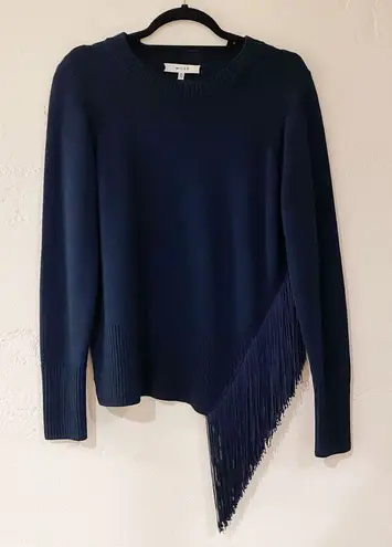 Milly Wool Fringe Sweater in Navy Blue Medium