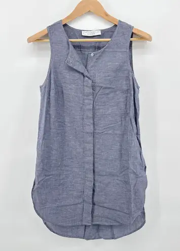 Intermix Derek Lam 10 Crosby Large Blue Sleeveless Top Shirt Cotton Linen Casual