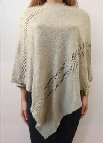 G.H. Bass & CO Beige Wool Blend Pointelle Poncho / Wrap / Shawl, Women's L 0067 Tan