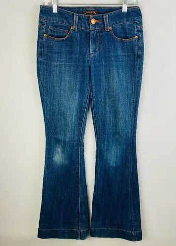 Seven 7 Medium Wash Sexy Flare Mid Rise Jeans Trouser Hems Women's Size 27