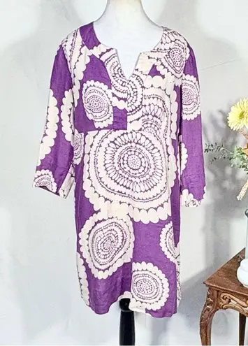 Boden Linen Mandala Print Dress Cruise Resort Vacation Wear Sz 12🧡 Purple