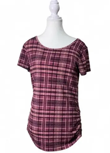 Elle Pink Plaid Short Sleeve Top