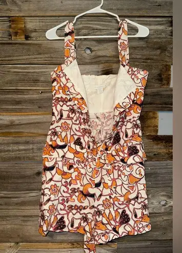 House of Harlow 1960’s Romper Paisley Print Size 8 Ivory Linen Blend Belted