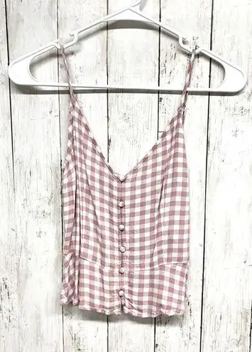 Sophie Rue Tank Top Women Size M V Neck Plaid Pink Button Down Slim Fitting