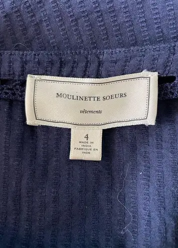Moulinette Soeurs Anthropologie Blue 3/4 Sleeve Seersucker Top Shirt Size 4