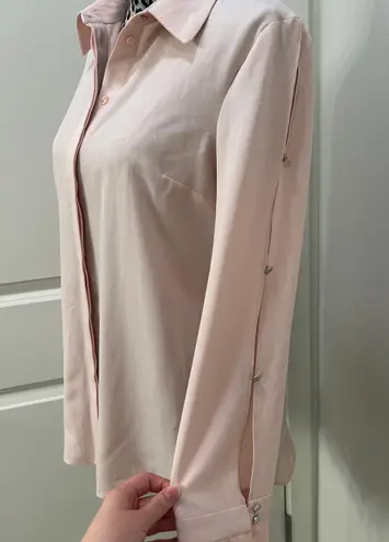 T Tahari pink long sleeve blouse flare bell sleeve with gems