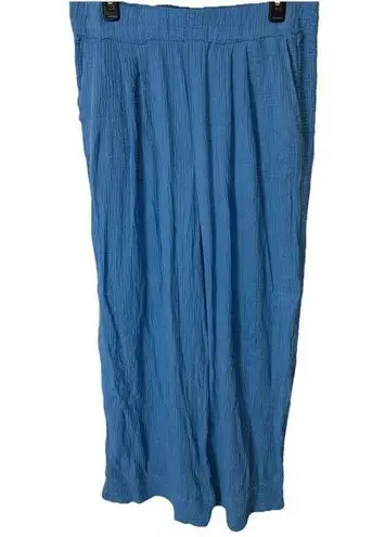 Stateside Women's Blue Wide-Leg Gauze Drawstring Pants Casual Coastal Size XL