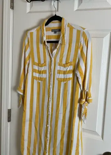 Sharagano Yellow and White Striped Shirt Dress Size 10