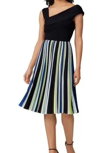 Sachin + Babi Sachin & Babi One Shoulder Pleated Midi Dress Size L Swing Flowy Striped Glam