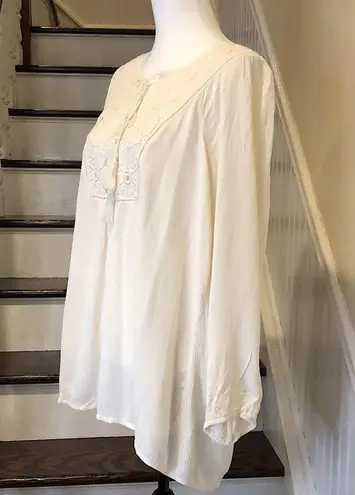 Krazy Kat Women’s Ivory Crochet Tie Front 3/4 Sleeve Blouse Sz Large NWT