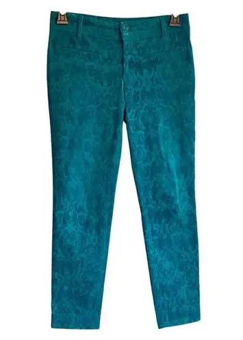 Anthropologie Cartonnier Size 4 Charlie Ankle Green Velvet Brocade Velvet Pants