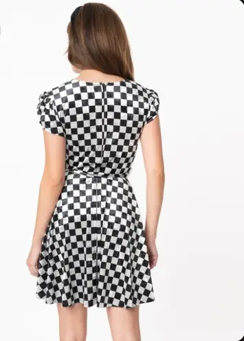 Unique Vintage Girl Power Checkerboard Velvet Flare Dress NWT | MEDIUM