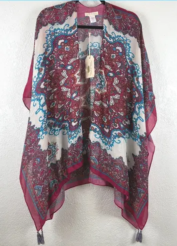 Farmers Market by Oneworld Women's Kimono Indie Boho Scarf Paisley Tassel Pink