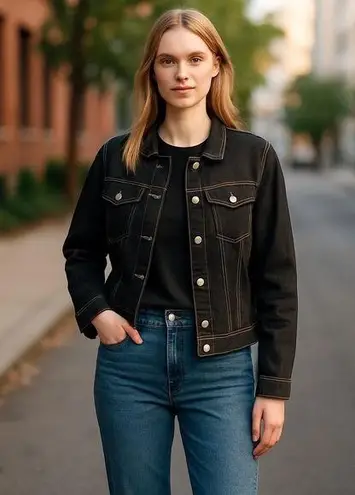 Agnes Orinda Denim Jacket Western Style Button Front Black Jean Jacket 2X Size XXL