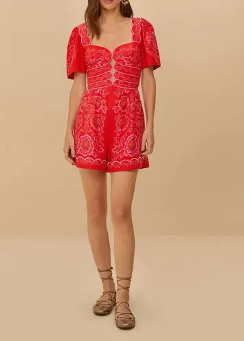 Farm Rio Red Olivia Cut-Out Romper, Size S