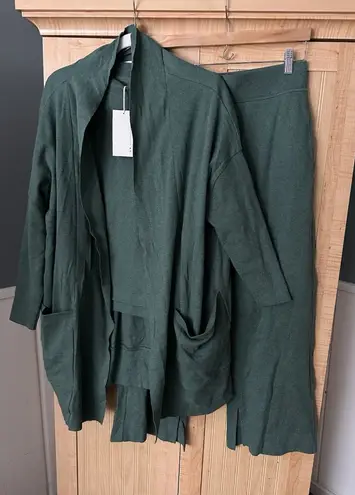 Pact NWT Airplane Wrap Cardigan | Pintuck Wide Leg Pant | Top Size L Deep Green