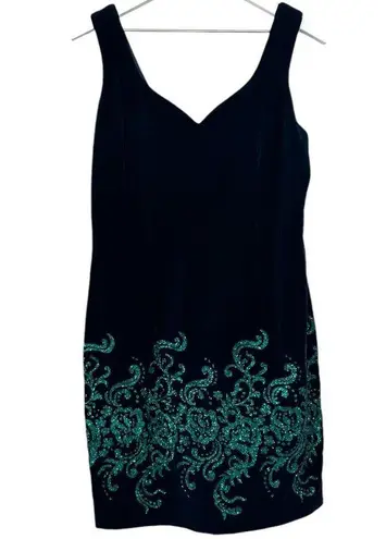 Vintage Zum Zum Velvet Mini Dress Size 9 Green Glitter Baroque Detail Size M