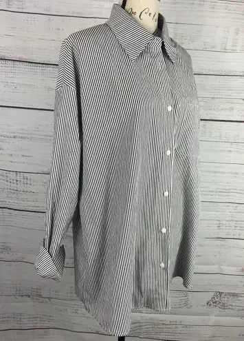 Aisew Button Front Shirt Womens L Pin Striped Long Sleeve Collared NEW Gray Size L