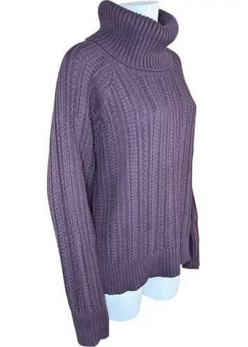 Studio Park Shawn Killinger Cold Shoulder Cable Knit Sweater Huckleberry Large Purple