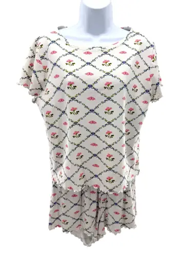 Hill House Home Nina Short Pajama Set Pastel Trellis Organic Cotton Women M