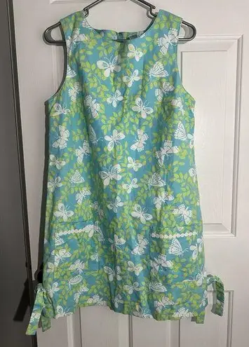 Lilly Pulitzer Vintage  Blue Green Butterfly Print Shift Dress White Tag Sz 12