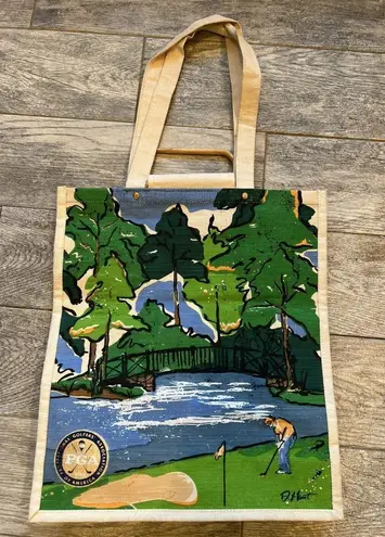 PGA Tour Golf Tote Bag Canvas Artist Signed Wood Handles Art Collectible New Vtg
