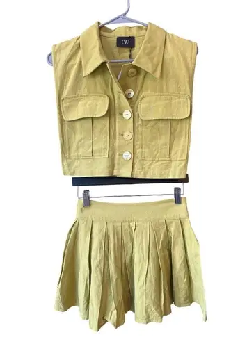 OW Collection Mira Boxy Vest & Pleats Skirt Set Moss Womens Size Small Green