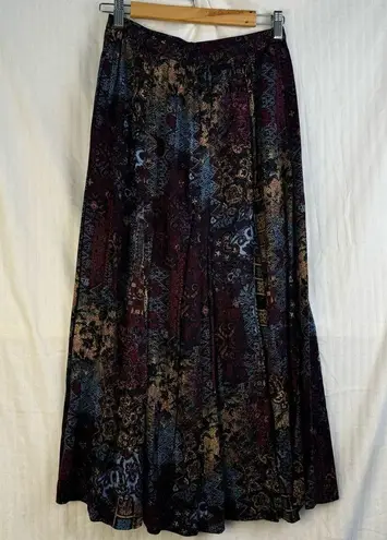 Koret Women’s Size 8 Vintage Patchwork Full Rayon Midi Skirt Hand Pockets Boho Blue