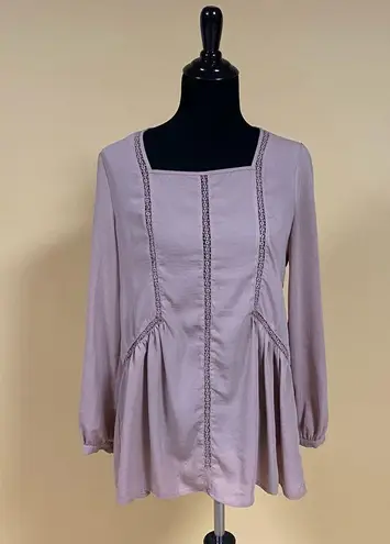 Ro & De 5/$20  Mauve Pink Long Bishop Sleeve Embroidered Inset Blouse Top Size XS