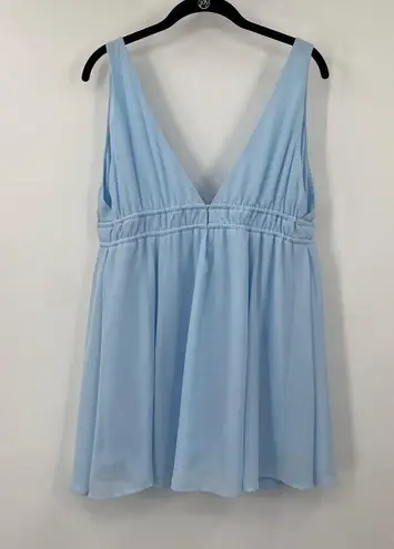 Lucy in the Sky  Blue A-Line Plunge Mini Dress Babydoll Fit & Flare V Neck Blue M