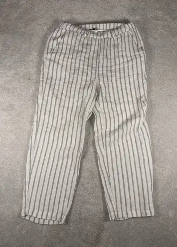 Quince Women's European Linen Pants Size M Loose PinStripe Pockets White Black Size M