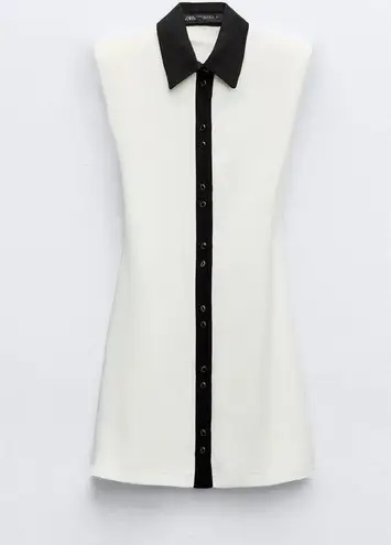 ZARA NWT white & black contrast mini button front contrasting dress